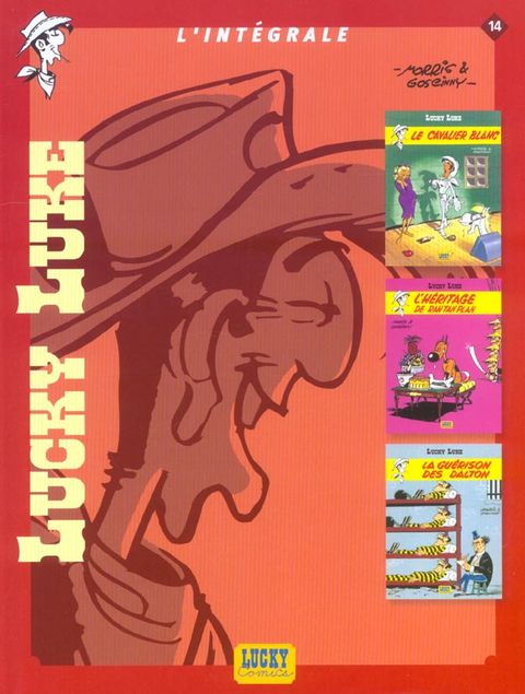 Couverture de l'album Lucky Luke (Int. 3T Dupuis/Dargaud) tome 14 - L'intégrale 14 (L'héritage de Rantanplan - Le cavalier blanc - La guérison des Dalton)