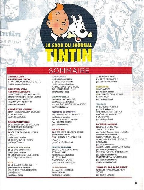Aperçu de l'album Le Journal de Tintin (Autour du) tome 2016 - La saga  du journal Tintin de 1946 à 1988 (Héros, rêves, humour et aventures)